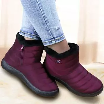 мода 2024 зимние ботинки женские водонепроницаемые зимние ботинки теплые меховые ботильоны женские повседневные туфли на плоской подошве женские черные Botines Mujer 35