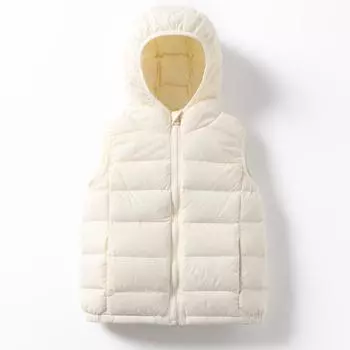МОДА 2024 Зимний детский легкий пуховый жилет Жилет для девочек и мальчиков Жилет с капюшоном Белый утиный пух Теплая одежда 110cm белый