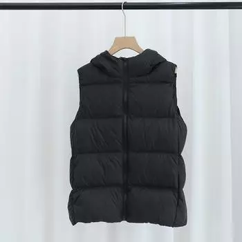 МОДА 2024 Зимний пуховый жилет женская верхняя одежда теплая новая корейская версия с капюшоном свободный белый пуховый жилет куртка Одежда M белый