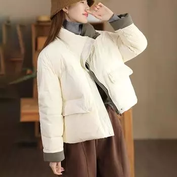 МОДА 2024 Зимняя белая утиная пуховая модная цветная короткая стойка-воротник белая утиная пуховая женская теплая пуховая женская зимняя модная одежда average size чёрный