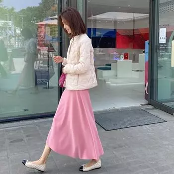 МОДА 2024 зимняя мода круглый вырез легкий пуховик однобортный с длинным рукавом мода теплое белое зимнее пальто на утином пуху Одежда M чёрный