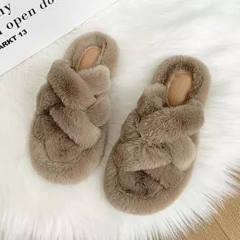 мода 2024 Зимняя мода Мягкие теплые удобные плоские меховые тапочки Брендовые дизайнерские туфли-лоферы Мюли Вьетнамки Повседневные 35 чёрный
