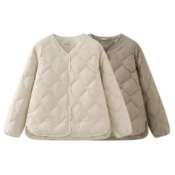 МОДА 2024 Зимняя мода Простая V-образная горловина с ромбом Легкая пуховая женская дизайнерская мягкая теплая зимняя одежда S чёрный