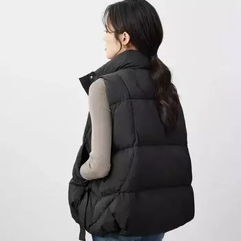 МОДА 2024 Зимняя мода с воротником-стойкой, теплая белая утиная пуховая без рукавов, короткая повседневная жилетка с закругленными линиями, женская одежда Tide One Size