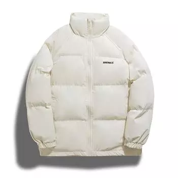 МОДА 2024 Зимняя новая одежда с пуховой подкладкой Женская короткая одежда с воротником-стойкой Свободная утолщенная одежда с подкладкой Студенческая одежда для хлеба Стеганая куртка Одежда M белый