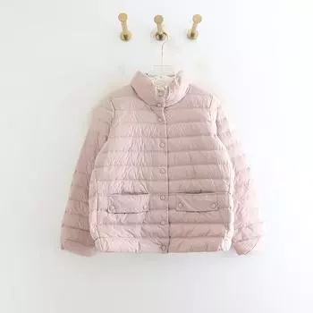 МОДА 2024 Зимняя новая однобортная модель со стоячим воротником и длинным рукавом, однобортная модель из тонкого белого утиного пуха, женская одежда S чёрный