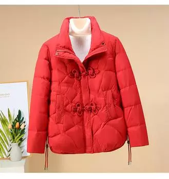 МОДА 2024 зимняя новая пуховая хлопковая подкладкаженская стойка воротник короткая легкая и тонкая пряжка женская хлопковая подкладка s Одежда M чёрный