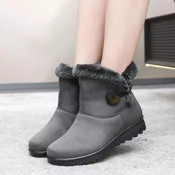 Мода 2024 Зимняя обувь Женская кожаная плюшевая теплая плоская обувь для бабушки, зимние сапоги, хлопковая обувь для пожилых людей, женская обувь на плоской подошве, ботильоны, зимние сапоги 35 коричневый