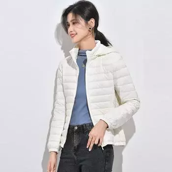 МОДА 2024 Зимняя одежда с воротником-стойкой, легкая, женская, короткая, для молодежи, съемная шапка, теплая, легкая, тонкая одежда M