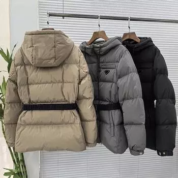 МОДА 2024 Зимняя треугольная стандартная поясная обтягивающая белая утиная пуховая куртка с капюшоном теплая приливная одежда S does not support returns хаки