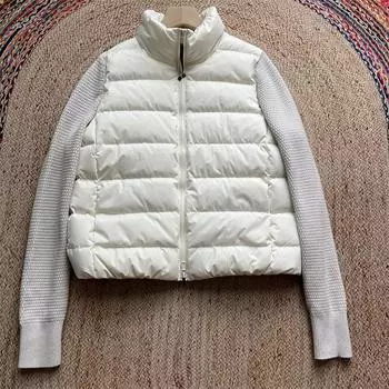 МОДА 2024 зимняя вязаная пуховая мода повседневная вязаная рукава воротник-стойка белый утиный пух легкая и теплая Одежда M does not support returns. чёрный