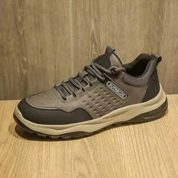 Мода 2024Новинка, мужские кроссовки с толстой подошвой, противоскользящие, брендовые, на шнуровке, удобные, классические, повседневные, кожаные, для активного отдыха, теннисные туфли для мужчин 38 чёрный