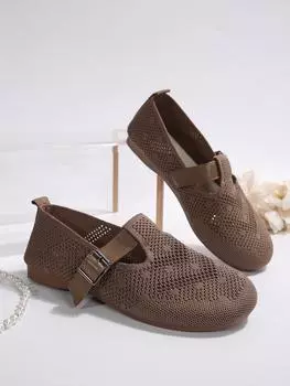 Мода 2024Новинка, осень, женские туфли на плоской подошве с круглым носком, плоские туфли для женщин, повседневные туфли на плоской подошве с пряжкой и ремешком, туфли на платформе с воздушной сеткой 36 чёрный