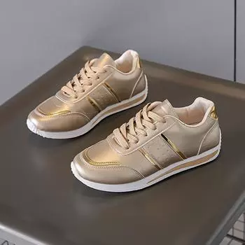 Мода 2024Новинка Женская обувь из вулканизированной кожи с круглым носком на плоской подошве для женщин Кроссовки на платформе со шнуровкой Повседневные Модные туфли на плоской подошве в Пномпене 35 чёрный