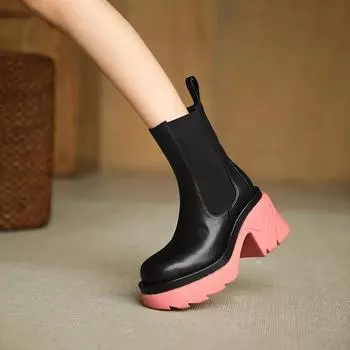 мода 2024Новые женские ботильоны из кожи, женская модная обувь, ботинки челси, женские на платформе, брендовые дизайнерские короткие ботинки без застежек, женская осень 35