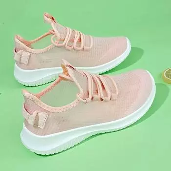 мода 2024Summer Mesh Breathe Повседневная обувь Женская мода на шнуровке Легкие кроссовки Женские спортивные кроссовки на платформе для бега из вулканизированной ткани 35 розовый