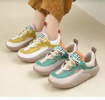 мода 2024Туфли на толстой подошве для женщин с круглым носком повседневная женская обувь модные смешанные цвета удобные кроссовки Zapatos De Mujer 35 зелёный