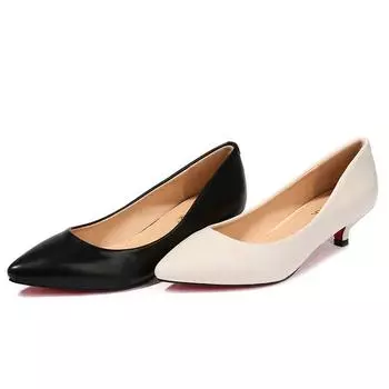 Мода 2024Женские туфли-лодочки OL Style Кожаные однотонные туфли на низком тонком каблуке Одиночные туфли 3,5 смКаблуки женские Офисные рабочие платья Танкетка каблуки женские 34 бежевый