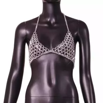 Мода 2025 22 летний сексуальный ночной клуб преувеличенный флэш-бриллиантовый топ с цепочкой на груди 22 one size fits all серебряный