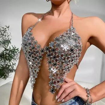 Мода 2025 22 новый обруч для груди сексуальный акриловый однотонный ночной клуб соблазн без спинки 22 серебряный