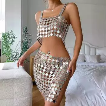 Мода 2025 22 новый высококачественный модный сексуальный ночной клуб зеркальный акриловый костюм с открытой спиной 2 one size fits all