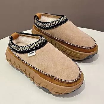 Мода 2025 года, новые теплые плюшевые ботинки на платформе, женские нескользящие толстые подошвы, роскошные дизайнерские зимние ботинки, зимние ботильоны из искусственной замши, тапочки 35 хаки