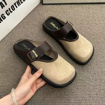 Мода 2025 года, тренд, балетки, мюли, тапочки, домашняя повседневная обувь, зимние туфли с открытой пяткой, модные шлепанцы для ходьбы, обувь с квадратным носком, Mujer Zapatos 35 бежевый