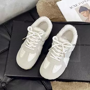 Мода 2025 года, женские кроссовки Furry из замши разных цветов, в стиле пэчворк, нескользящие, на шнуровке, теплые, повседневные, зимние, женские туфли ручной работы Tenis Feminino 35