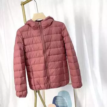 МОДА 2025 Легкая куртка-пуховик женская с капюшоном короткая портативная высококачественная 90% белая утиная пуховая универсальная куртка модная одежда S