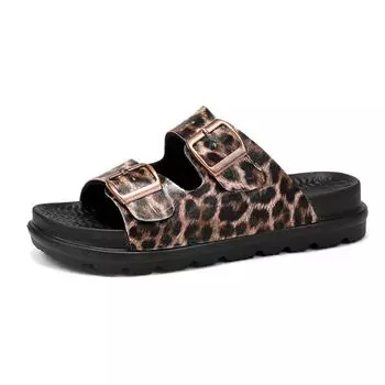 Мода 2025 Леопардовые женские шлепанцы Дизайнерские шлепанцы на платформе с двойной пряжкой Женские шлепанцы для улицы Повседневные женские пляжные шлепанцы 35-36