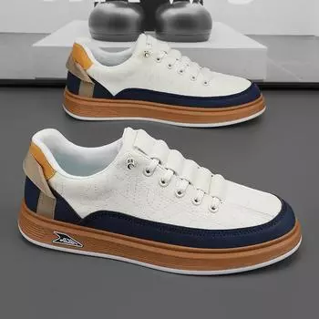 Мода 2025 Новые мужские кроссовки Модные повседневные туфли из искусственной кожи Уличные туфли для скейтборда Мужские туфли на платформе Вулканизированная обувь Tenis Masculino 39 белый