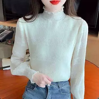 Мода 2025 Осень Зима Длинный рукав Полувысокий воротник Абрикосовый бархат шифон блузка рубашка Женщины Топы Блузки Рубашки J780 S абрикосовый