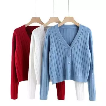 Мода 2025 весна Женщины Кардиганы свитер осень длинный рукав трикотажные короткие пальто повседневный однобортный однотонный женский укороченный топ One Size