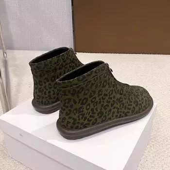 Мода 2025 Зима Женские Ботильоны с Леопардовым принтом Плоские Спортивные Туфли Новые Тренды Гладиаторы Повседневные Замшевые Кроссовки Уютные Прогулки Снег Ботинки Mujer 35