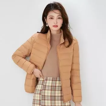 МОДА 2025 Зимняя новая легкая тонкая куртка с воротником-стойкой на 90% из белого утиного пуха женская куртка тонкая теплая повседневная модная женская одежда одежда S