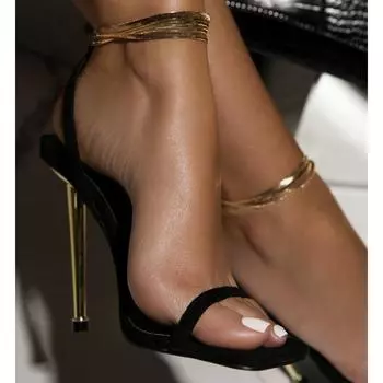 мода 24 новая независимая станция новые босоножки на высоком каблуке с ремешками Европа и США мода сексуальная цепь модные босоножки каблуки 36 чёрный