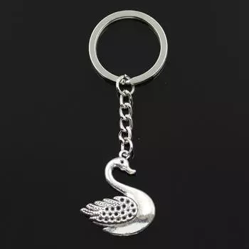 Мода 30 мм брелок для ключей металлический брелок ювелирные изделия с антикварным покрытием лебедь 32x27 мм кулон серебряный