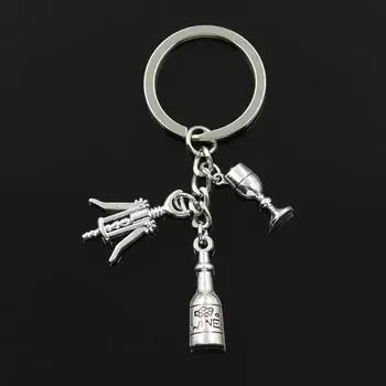 Мода 30 мм брелок для ключей ювелирные изделия открывалка для вина бокал кулон серебряный