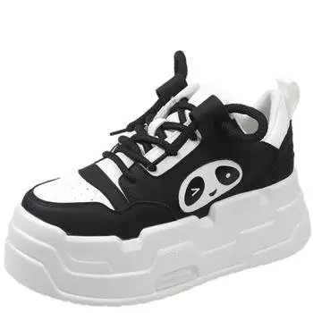 мода 6 см кожаные женские повседневные туфли на высокой платформе танкетки скейтборд обувь женские массивные кроссовки весна осень вулканизированные белые туфли 34 чёрный