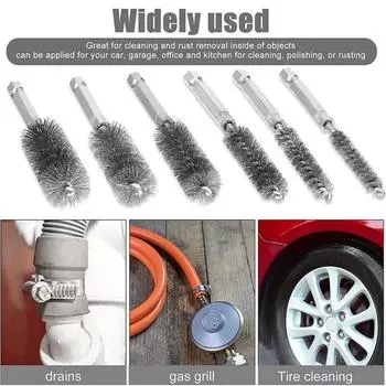 Мода 6шт шестигранная ручка пистолет щетка труба дноуглубительная чистка проволока металлический камин очиститель мытье полировка инструменты