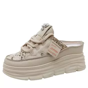 мода 7 см мода новые женские повседневные туфли массивные кроссовки на платформе танкетка скрытый каблук женская обувь для отдыха кроссовки женские большой размер 34-42 34 бежевый