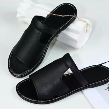 Мода 8 Летние женские тапочки Повседневная мода Однотонные тапочки с открытым носком Туфли-гладиаторы Женские сандалии на плоской подошве Шлепанцы Chaussure Femme 36 чёрный