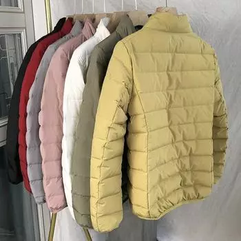 МОДА 90% белый утиный пух бесшовное разделение легкий и тонкий пуховик женский зимний новый воротник стойка короткий тонкий пуховик Одежда S светло-серый