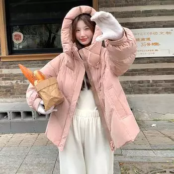 МОДА 90 Down Белый утиный пуховый капюшон с капюшоном утолщенная куртка женская зимняя 2024 Commuter Straight Белый утиный пуховый утолщенный куртка Одежда S розовый