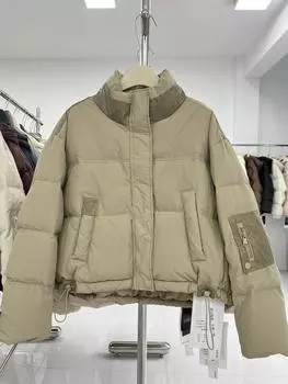 Мода 90-х годов белый утиный пуховик женский зимний новый тонкий свободный воротник-стойка короткое пальто S recommends within 60 kg бежевый