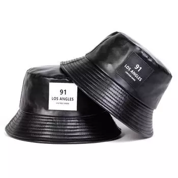 Мода 91 Лос-Анджелес лейбл украшения шляпа рыбака унисекс открытый дорожный пляж шляпа искусственная кожа плоские кепки хип-хоп кепка чёрный