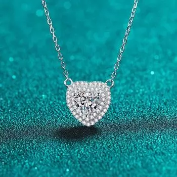 Мода 925 Серебряное Сердце Кулон Ожерелье Муассанит Алмаз 1CT Ожерелье Для Женщин Цепи Партии Свадебные Изящные Ювелирные Изделия 1ct серебряный