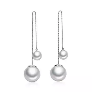 Мода 925 Штамп Серебро Цвет Двойная Жемчужная Цепочка Серьги Уха Линии Длинные Серьги 12см Для Женщин Букле