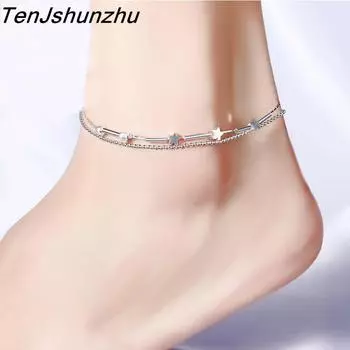 Мода 925 стерлингового серебра предотвратить аллергию ювелирные изделия звезда круглые бусины и звезда ножной браслет браслеты для женщин лучшие подарки