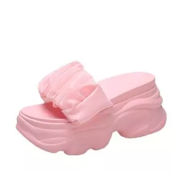 мода 9 см женские летние толстые сандалии на платформе тапочки на высоком каблуке женские ажурные шлепанцы пляжные шлепанцы женские Sandalias De Mujer 34 бежевый